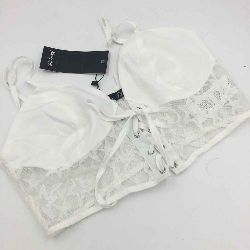 Nasty Gal White Lace Longline Bralette with Front Tie